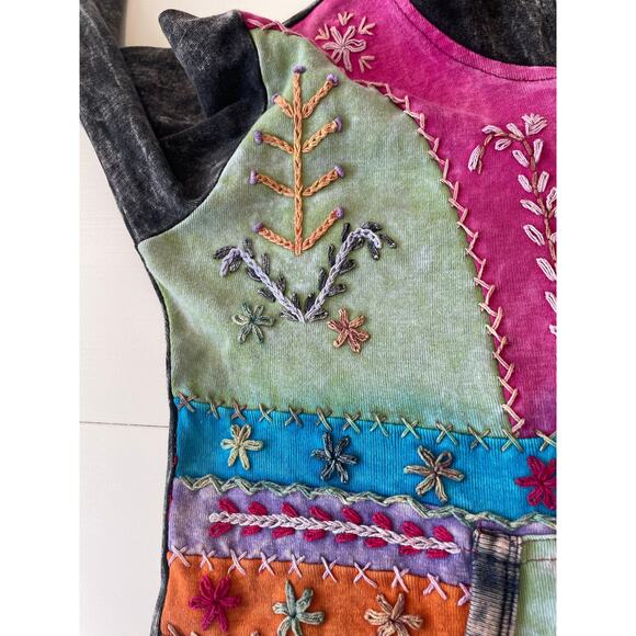 Boho Embroidered Patchwork Hooded Zip Jacket Sz M Festival Hippie - Picture 10 of 14